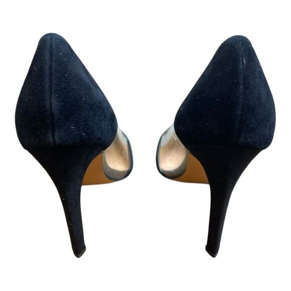 Leith Black Suede Leather PVC See Through Pointed Toe Pumps Heels Size 7.5 EUC - Picture 4 of 7